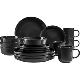 MÄSER 931961 Alenia Series, Dinner Set for 4 people in modern Scandinavian design, 16-piece combination service made of ceramic in black, stoneware