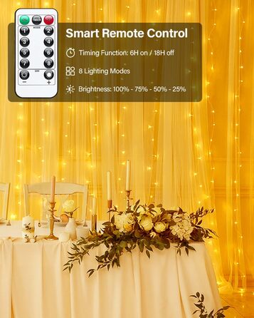 Ламповий фонтан 3x3м, 300 LED, USB, 8 режимів, пульт, IP65, для декору, свята, вечірки, тепле світло, мідний дріт