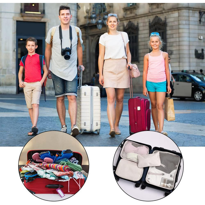 Органайзер для валізи OSDUE, набір 6 шт. (рожевий/бежевий), Packing Cubes, водонепроникні сумки для подорожей