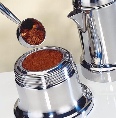 Cilio AIDA Espresso Maker 4 Cups | Polished Stainless Steel | Suitable for all stovetops, including induction | Ø 9cm, H:17.5cm | Italian Coffee Machine | Cafetera Polished Stainless Steel 4 Cups