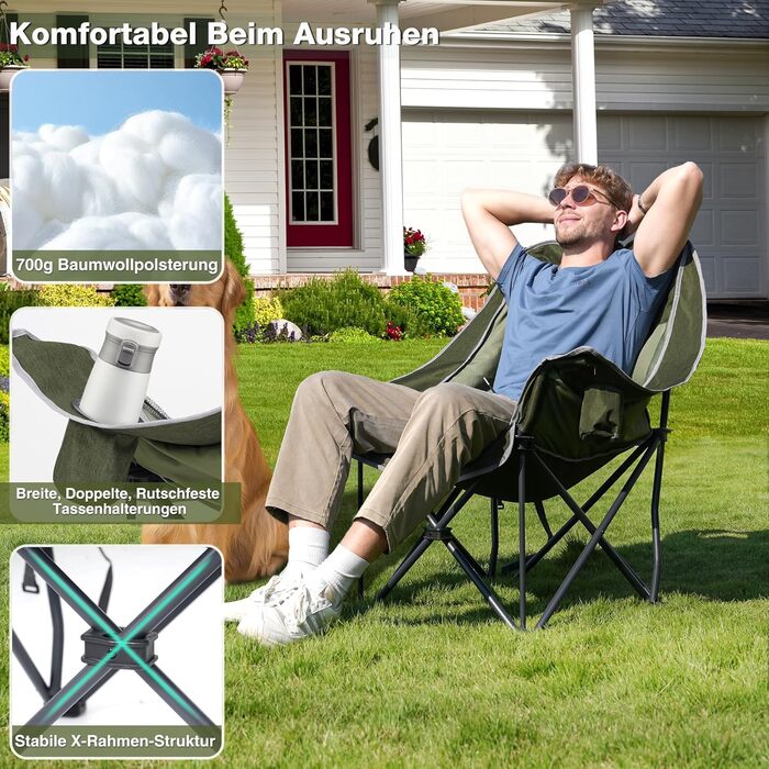 Великий складаний стул для кемпінгу RELAX FIELD, 227 кг, зелений