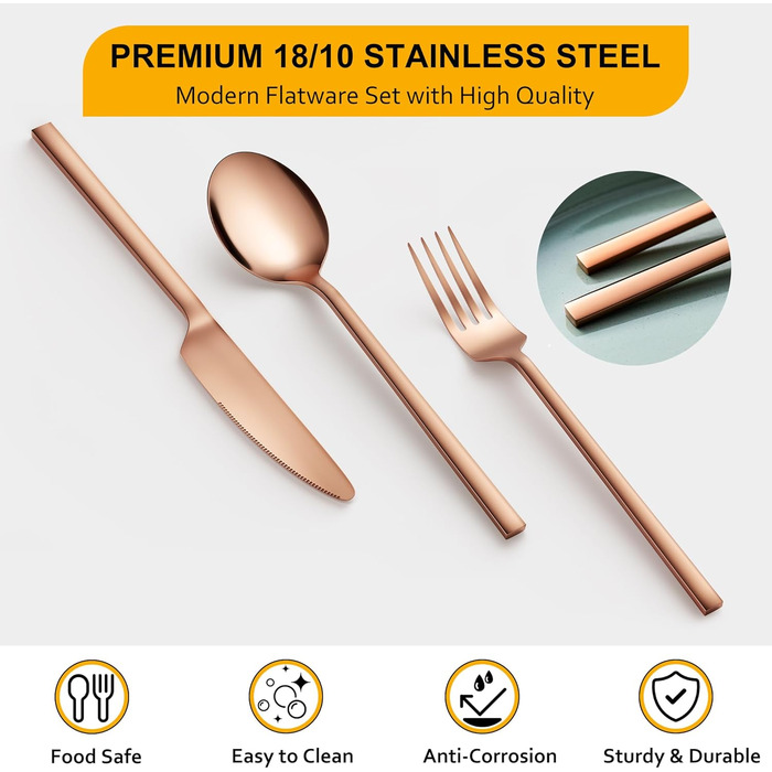 Набір столових приборів Velaze, 24 шт. (рожеве золото) для 6 осіб