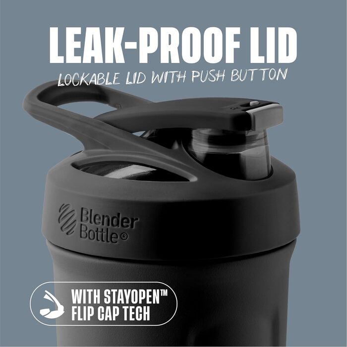 BlenderBottle Strada - Термофляга/Шейкер для протеїну з нержавіючої сталі, 710 мл, чорний. Подвійні стінки, вакуумна ізоляція, без BPA