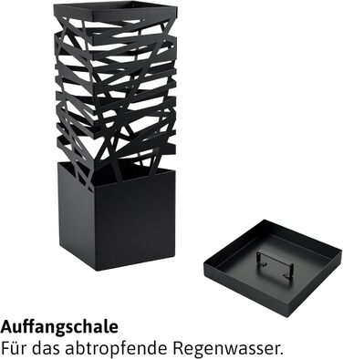 Dönges Maxi Metal Umbrella Stand with Drip Tray & Hooks - Space-Saving, Elegant Black - Ideal for Entryway & Foyer Decoration