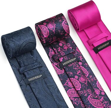 HISDERN Комплект краваток для чоловіків (3 шт.) Класичні, елегантні краватки та нагрудний хустинка з шовку. Ідеально для весіль та свят. Універсальний розмір.