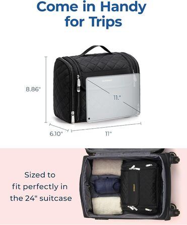 Органайзер для косметики BAGSMART, велика косметичка для жінок, чорний, з петлею для підвішування