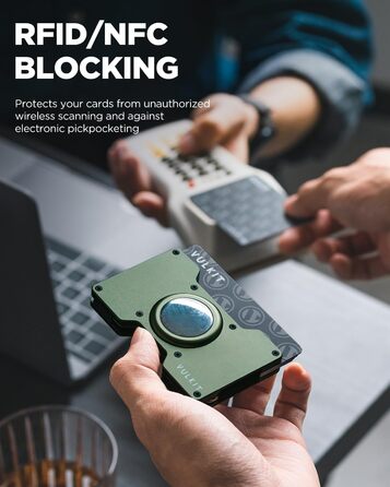 Кластинка для карток чоловіча VULKIT з металевою кліпсою для грошей, RFID захистом, тонкий дизайн, зелений колір