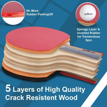 Набір для пінг-понгу Abco Tech: 4 ракетки з м'яким покриттям та 6 м'ячів, для професійних та любительських ігор, 2-4 гравці