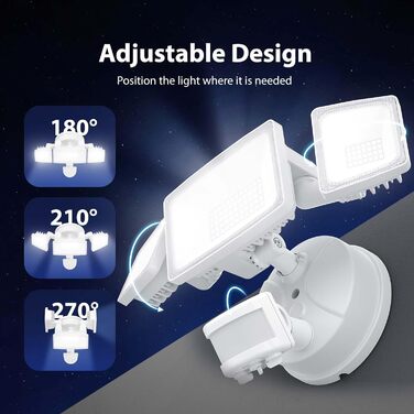 Onforu LED Floodlight with Motion Sensor Outdoor 55W, 5000 LM LED Floodlight, Outdoor Spotlight with Adjustable 3 Heads, 6500 K Cold White Spotlight, IP65 Waterproof Floodlight for Garage, Garden, Yard (White)