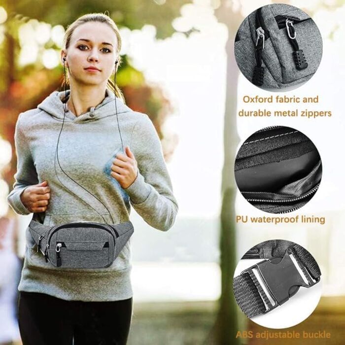 Водонепроникна поясна сумка - поясний ремінь для жінок та чоловіків, підходить для походів, кемпінгу, їзди на велосипеді та подорожей (Сірий Big)