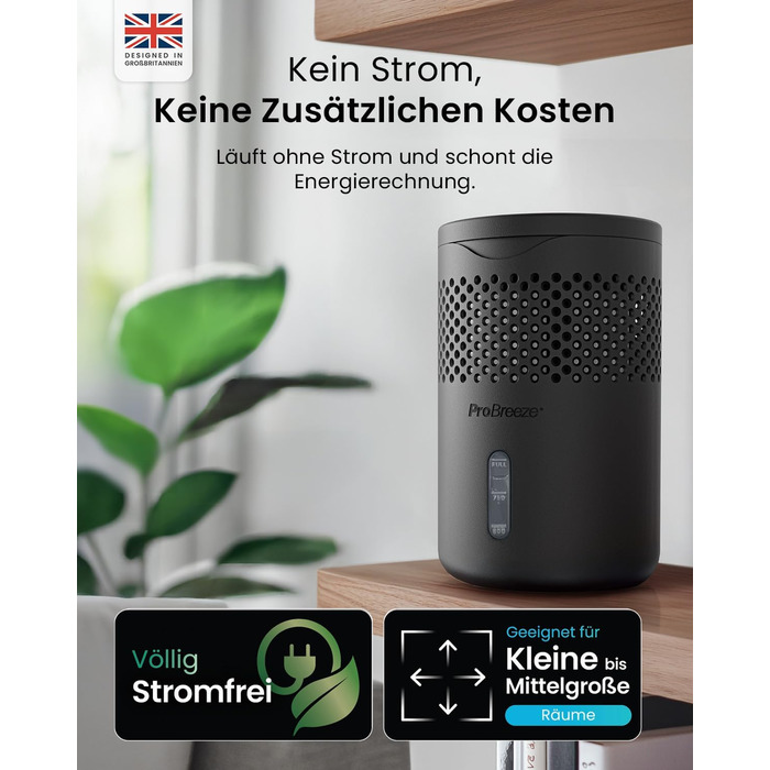 Зволожувач повітря Pro Breeze Osmo – тихий, з можливістю поповнення – для дому, спальні, шафи, авто – міні-зволожувач без живлення – таблетка 700g (до 100 днів) чорний