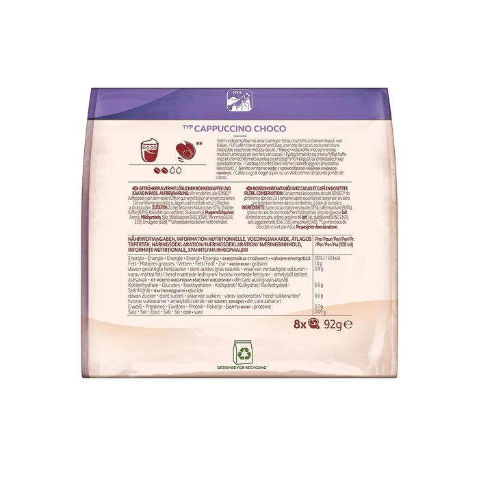 Кавові пади Senseo Cappuccino Choco, шоколадний капучино, 40 шт (5 упаковок по 8 шт), 92 г
