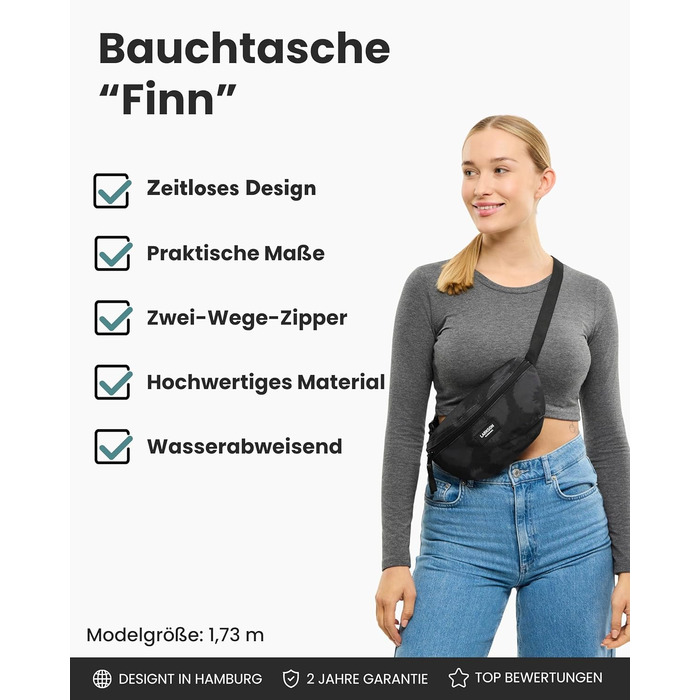 Поясна сумка LARKSON для жінок та чоловіків, м'ятного кольору, модель Finn - для спорту, активного відпочинку, міста, фестивалів. Стильна сумка через плече з водонепроникним покриттям (сірий леопардовий)