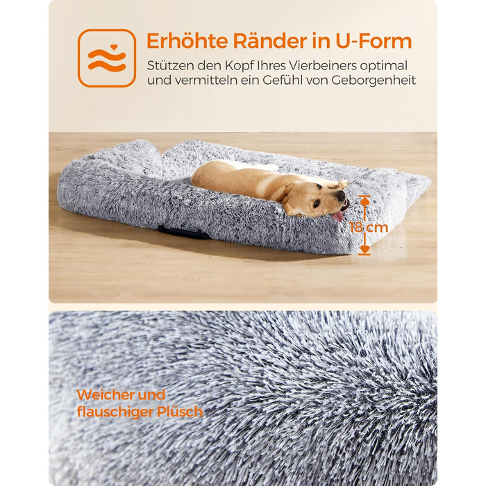 Ліжко для собак Feandrea FluffyHug, плюшеве, XXL, 122 x 95 x 18 см, Ombré Grey, для великих собак