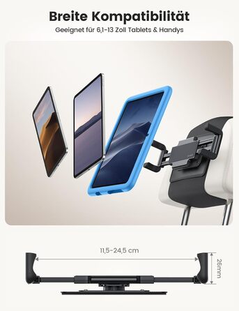 Утримувач для планшету Lamicall у автомобільну підголівник - складний, міцний кріплення для планшету, 360° обертання. Підходить для iPad, Samsung Tab, 6.1-13 дюймів