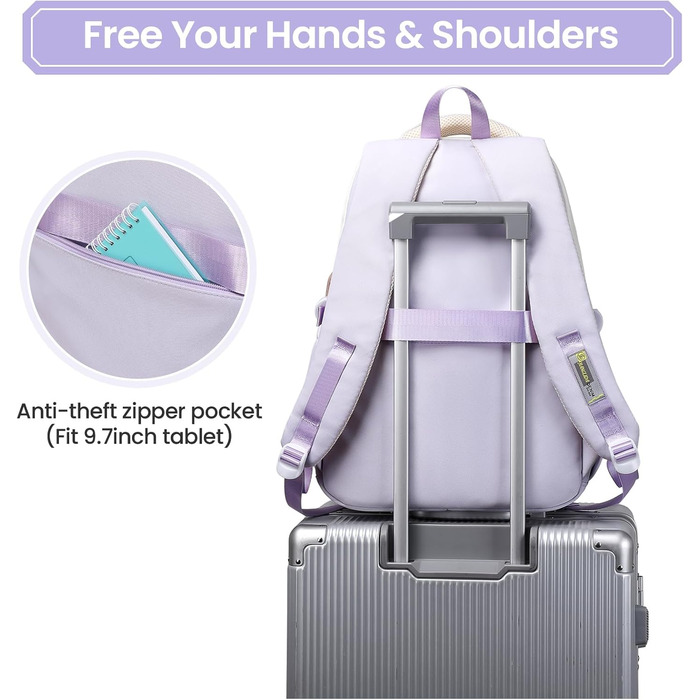 Дитячий рюкзак для дівчинки - водонепроникний, легкий, стильний, з великою місткістю, для 3-9 класу, фіолетовий, нейлон