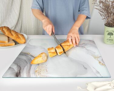 Скляна дошка для нарізання 40x30 см – гігієнічна скляна дошка з загартованого скла – стійка до високих температур, подряпин та ковзання – скляна плита для кухні – чорна з ма Marmoroptik (Design 07, 50L x 40B cm)