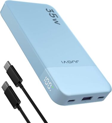 Портативний повербанк JUOVI 10000mAh, 35W з 2 USB-C та 1 USB-A, PD 3.0 QC 4.0. Швидка зарядка для iPhone, MacBook, iPad (Зелений)