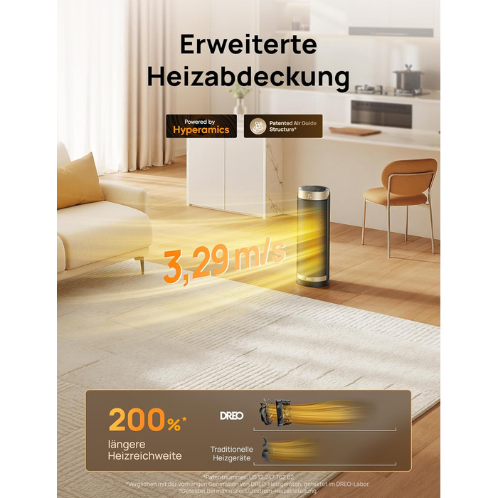 Електричний обігрівач Dreo Solaris Slim H3 Standard Gold: тихий, енергоефективний, з пультом, 3 режими, 12-годинний таймер, захист від перегріву та перекидання