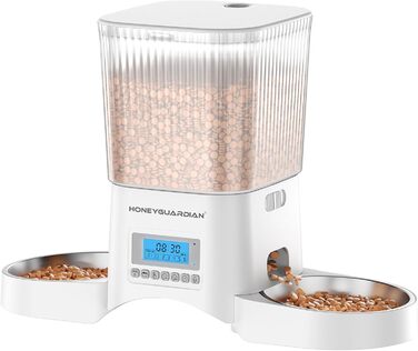 Автоматичний годівниця для котів та собак HoneyGuardian з таймером, 2 миски, 3.5L, стабільна, з антиковзкими ніжками