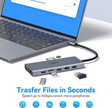 Док-станція USB-C з підтримкою двох моніторів, 14 в 1 для ноутбука: HDMI, VGA, Ethernet, PD, USB, SD/TF, Аудіо