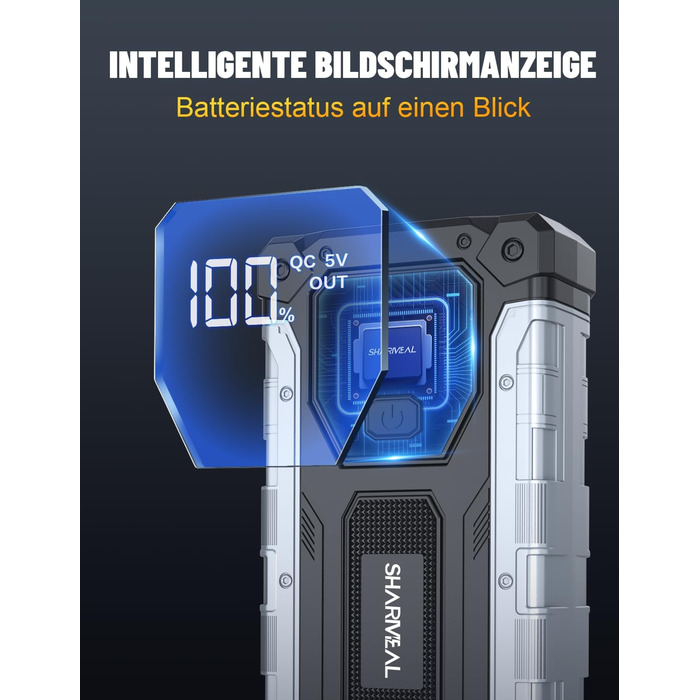 Powerbank для авто SHARMEAL 6000A: пусковий пристрій, 12V, LCD, LED, для бензинових та дизельних авто (до 10.0 л)