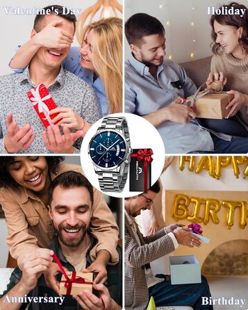 Чоловічий годинник MEGALITH з нержавіючої сталі, хронограф, велике циферблат, водостійкий, з датою, для роботи та відпочинку. Стильний подарунок для чоловіків (срібний подарунок для чоловіка)