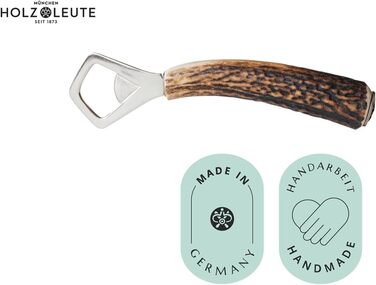 Bottle opener made of stag horn, with a handle made of genuine horn, traditional-style capsule opener, silver-plated decorative cap with edelweiss motif, ideal for traditional dress enthusiasts and hunters, as well as for a rustic home.