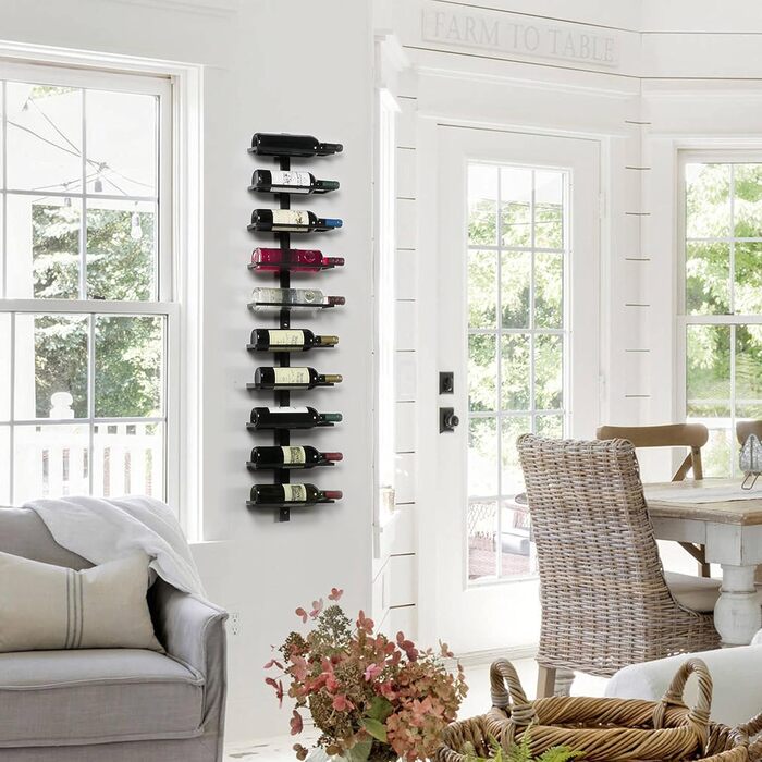 Yaheetech Wine Rack Bottle Holder Wine Shelf Storage Shelf for Wall Metal 10 Bottles, Black