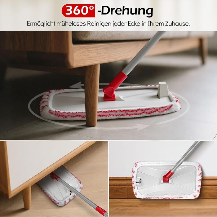 Набір для миття підлоги з відром, вичавлювач для підлоги, набір мопів 2 в 1 з регульованою ручкою з нержавіючої сталі та 6 мікрофібровими насадками, підходить для плитки та ламінату (Wischmopp Groβ)