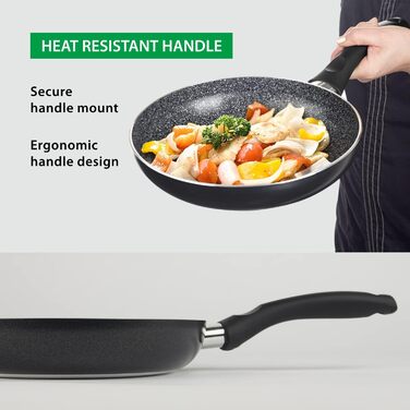 Сковорода антипригарна GadHome Classic 20 см, чорна | Для індукційних плит | Алюмінієва сковорода з ергономічною ручкою | Без PFOA для здорового приготування | Можна мити в посудомийній машині