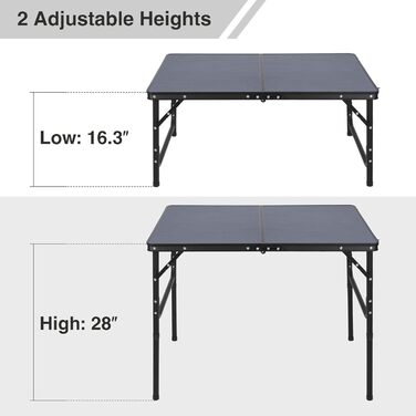 Складний кемпінговий стіл REDCAMP з регульованою висотою 90x60 см, чорно-сірий - для дому, балкону, пікніка