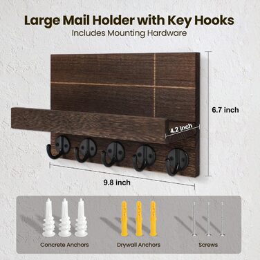 Wall-Mounted Key Holder – 24.9 x 17 x 10.7 cm, Decorative Wall Shelf with Hooks for Keychains, Dog Leash, Wallet, Purse – Real Paulownia Wood, Entryway Shelf for