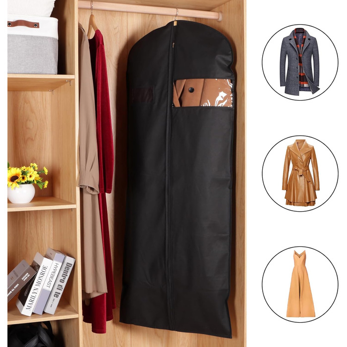 Чохли для одягу KEEGH, 10 шт. - захисні мішки для зберігання одягу, костюмів, пальто, сорочок, 60x152 см, чорний, фліс