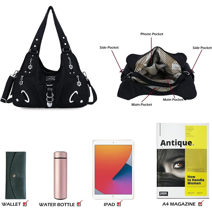 Сумка жіноча Angel Kiss Hobo через плече, чорна, PU шкіра, багато відділень