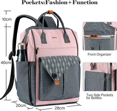 Жіночий рюкзак для ноутбука 15.6 дюймів, шкільний/робочий рюкзак з USB-портом для зарядки, для подорожей, кемпінгу, дівчаток, Оксфорд (рожевий)