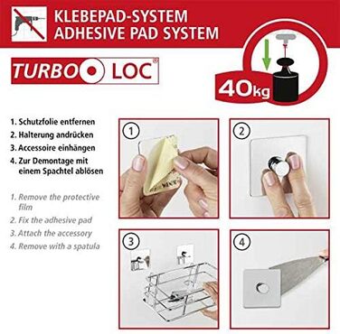 WENKO Turbo-Loc Stainless Steel Wall Shelf Quadro, Mounting Without Drilling, 24 x 10 x 14.5 cm, Chrome