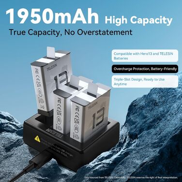 Зарядний пристрій та акумуляторна станція Telesin для GoPro Hero 13 Black з 3 каналами
