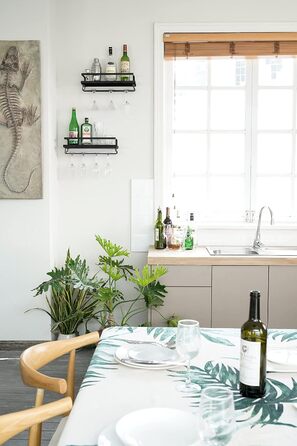 Wall-Mounted Wine Racks 2-Piece Set Wood Rustic Wine Bottle Glass Floating Shelves with Stemware Hangers Modern Wine Display Storage Holder for Kitchen Dining Room Bar, black