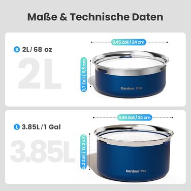 Миска для води для собак Gardner Pet без облизування, нержавіюча сталь, проти протікання, запобігає ковтання, для великих собак, для дому та вулиці, (2L, блакитна)