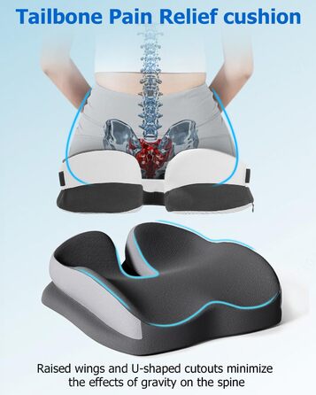 Подушка для сидіння Xespis для офісного крісла, Memory Foam, ортопедична, для спини та сідниць, сіра