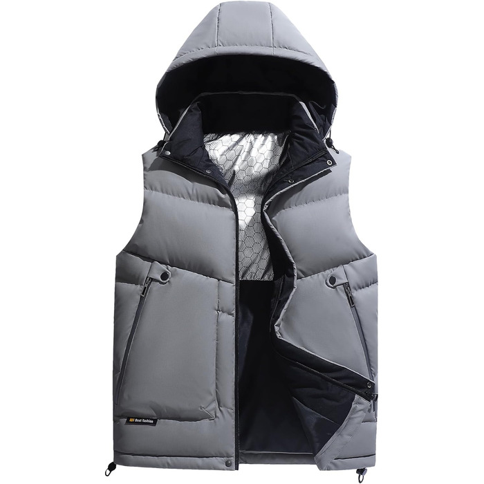 Чоловіча зимова жилетка AIEOE з PU-матеріалу, без рукавів, Outdoor-куртка з капюшоном, термо-стеганий жилет, тепла, з утеплювачем, водонепроникна (L, сірий)