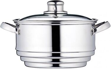 KitchenCraft 3-Tier Steamer, universal steaming insert, stainless steel, suitable for 16, 18 and 20 cm wide pots, Silver 1 Silver