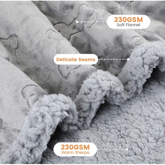 Водонепроникний коврик для собак PETTOM, 145 x 127 см, Sherpa Fleece, захист дивану, сірий