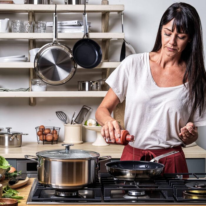 Набір сковорідок KitchenAid з нержавіючої сталі 20 см і 28 см, 3-шарове антипригарне покриття, для індукції, для духовки, посудомийної машини, з холодною ручкою, сріблястий