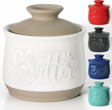 MAIA Ceramic 5.5 oz Butter Crock for Counter with Water Butter Spreader Holder for Spreadable Butter, French Butter Dish with Lid, Butter Keeper for Kitchen Counter, White Kitchen Décor