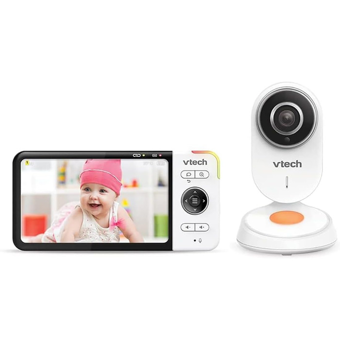 Vtech VM901-1W WiFi камера, дитячий відеомонітор з 5-дюймовим HD-дисплеєм, поворотна камера 1080P, мобільний додаток, широкий кут огляду 120°, сумісність з iOS та Android