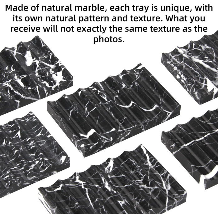 Скляна миска для мила з отвором, мармур, прямокутна, хвиляста, самостійно спорожняється, для ванної кімнати, кухні (чорний/білий)