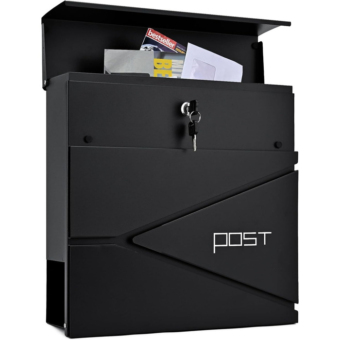 Поштовий ящик Verda з газетницею, нержавіюча сталь, антрацит, 2 ключі - дизайнерський настінний ящик з прихованим замком