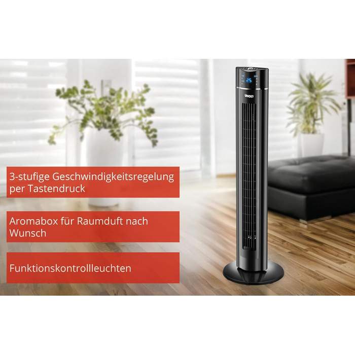 Вентилятор вежовий Unold 86855 Schwarz 60W, 230V: 3 швидкості, іонізація, таймер, коливання
